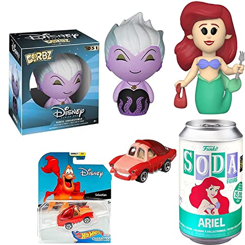 Princess Little Mermaid Figure Exclusive Soda Disney Classic Ariel Can Bundled with Ursula Villain Dorbz + Sebastian Crab Character Car 3-Items