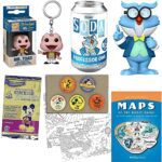 Professor Owl Disney Figure Retro Character Soda Bundled with Coloring Map Postcards + Pocket Pop! Mr. Toad Wild Hanger + Attraction Disneyland World Ride Trading Cards + Mickey Mouse Buttons 5 Items