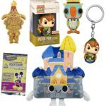 Castle Disney Ride Fantasy Land Exclusive Attraction Bundled with Figure Peter Pan Flight Diamond Pocket Pop! + Magic Kingdom Plush World Anniversary + Tikki Room Pin + Disneyland Trading Cards 4 item