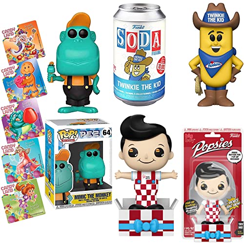 Retro Mascot Character Figure Ad Icons Bundled with Twinkie The Kid Pop Soda + Bob Big Boy + Mimic Monkey Pez Mascot + Candy Land Stickers Pack 4 Items