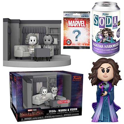 TV Moment WandaVision Exclusive 50's Mini FigureWanda & Vision Bundled with Agatha Harkness Soda Can Figure + Nano Blind Bag Marvel Hero 3 Items