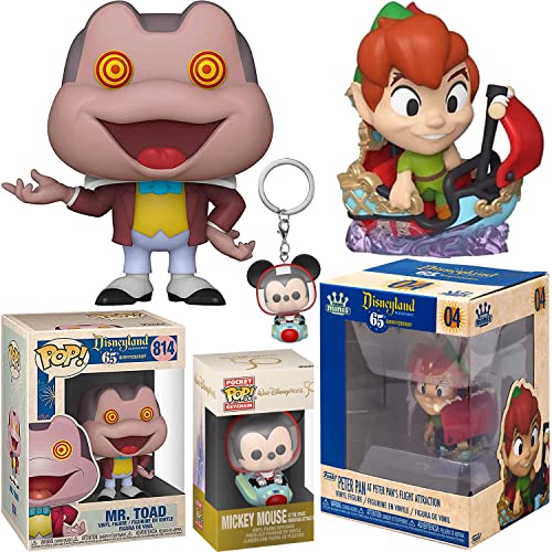 Wild Toad Ride Attraction Disneyland Figures Resort Mr. Toad's Theme Park Ride Pop! Bundled with Peter Pan on Boat Flight & Mickey Mouse Space Mountain Hanger 3 Items