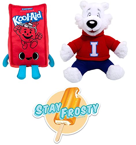 Stay Cold Kool Splash Red Figure Bear Exclusive Oh Yea! Ad Icons Mascot Plush Bundled with Packet + ICEE Blue Soft Character + Frosty Sticker 3 Items