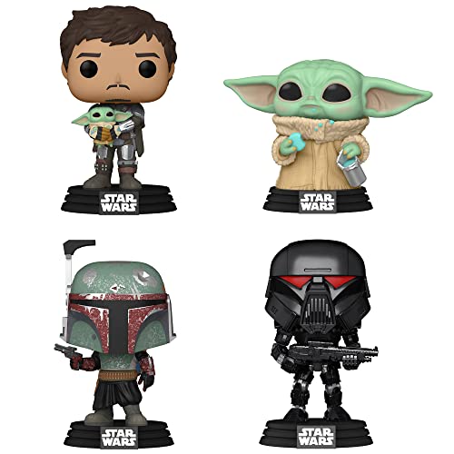 POP Star Wars: POP! Mandalorian Collectors Set 3 - Boba Fett, Mando Holding Child, The Child with Cookie, Dark Trooper Battle