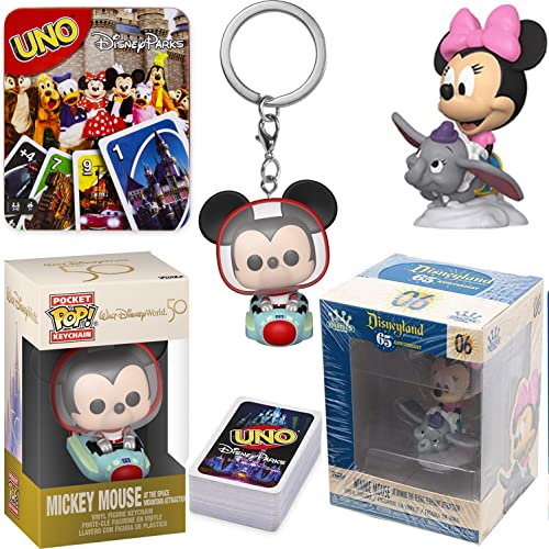 Elephant Attraction Minnie Disneyland Resort Flying Dumbo Figure Mini Theme Park Ride Bundled with Character Mickey Mouse Hanger Space Mountain Anniversary + Gamer Cards Tin 3 Items