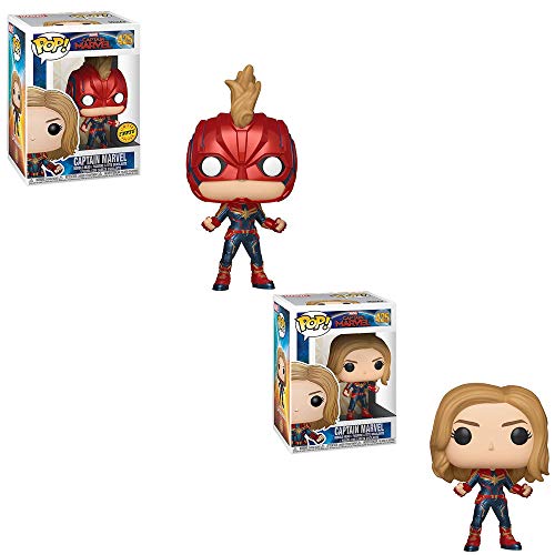 Funko POP! Marvel Comics Captain Marvel: Captain Marvel Limited Edition Bobble-Head and Captain Marvel Non Chase Bobble-Head Toy Action Figures - 2 POP Bundle