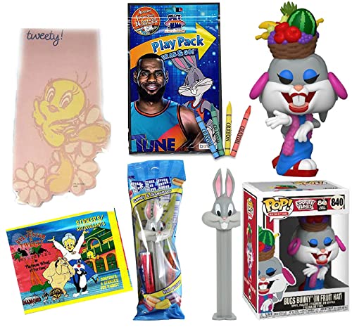Frutti Bugs Bunny Pop! Looney Tunes Figure Carmen Miranda Bundled with Character Stickers + Rabbit in Fruit Hat + Space Jam Activity Book + Cartoon Memo Pad 5 Items