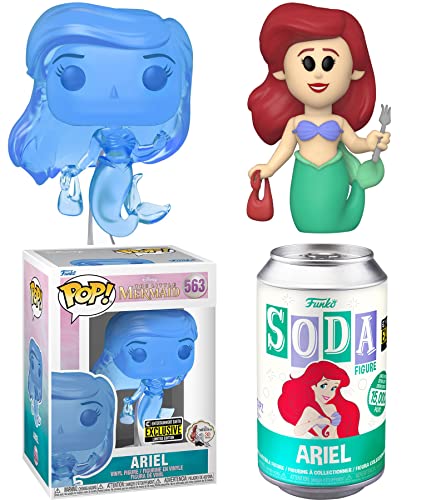 Blue Edition Little Mermaid Exclusive Figure Pop! Disney Classic Ariel Translucent Bundled with Princess Soda Can Character 2 Items