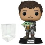 Funko Pop Bundle - 1 Star Wars: The Mandalorian - Mandalorian (Din Djarrin) Holding The Child (Grogu) Vinyl Figure with PET Plastic Box Protecter Funko Pop Bundle - 1 Star Wars: The Mandalorian - Mandalorian (Din Djarrin) Holding The Child (Grogu) Vinyl Figure with PET Plastic Box Protecter