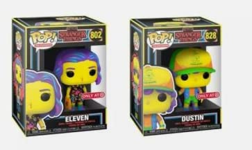 Celebrate The Upside-Down World Funko Pop! Bundle: Stranger Things- Dustin Store Exclusive Black Light 828/ Eleven Black Light Store Exclusive 802 (2 Figures)
