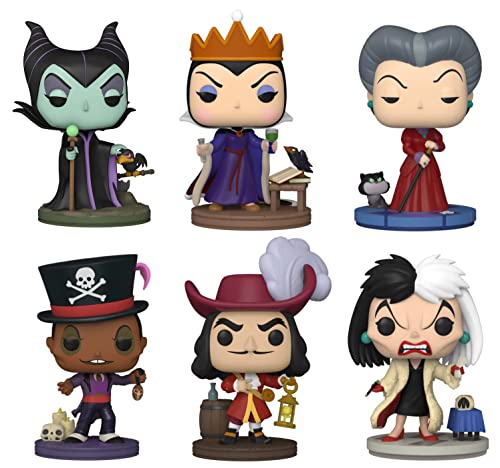 Funko Pop! - Disney Villains - Maleficent, Evil Queen Grimhilde, Lady Tremaine, Doctor Facilier, Captain Hook, and, Cruella de Vil - Set of 6 Figures