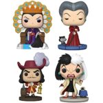 Funko POP! Disney: Villains Collectors Set - 4 Figure Set: Evil Queen on Throne (Deluxe), Captain Hook, Cruella de Vil, & Lady Tremaine