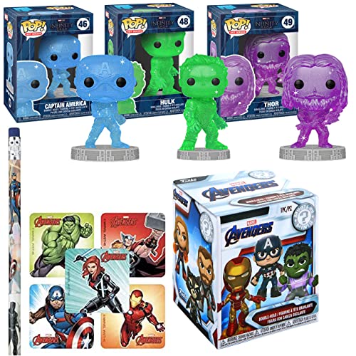 Cap' with Art Marvel Funko Pop! Bundle: Infinity Saga Figure Thor + Captain America Avengers + Hulk in Protective Case + Blind Box Mini + Comic Pencil + Hero Stickers 5 Items