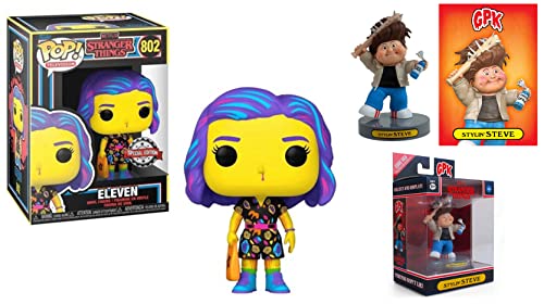 Welcome to Weird World of The Upside-Down Funko Pop! Bundle: Stranger Things- Eleven Black Light Store Exclusive 802 + Bonus Code Red Garbage Pale Kids Stylin' Steve W/ Exclusive Card (2 Figures)