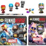 Super Universe Marvel Studios Pop! Game Figure Pack Bundled with Funkoverse Thanos Infinity Stones + Captain America / Black Widow / Panther / Thor Heroes + Comic Pencil 3 Items