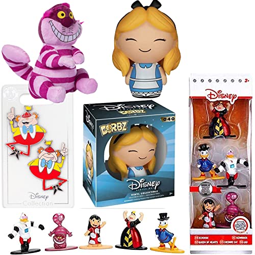Flower Figure Alice in Wonderland Disney Bundled with Tea Tweedledee and Tweedledum + Mini Nano Queen of Hearts + Chesire Cat 4-Items