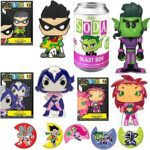 Star Teen Super Character Teen Titans Beastboy Soda Figure Hero Pack Adventure Cartoon DC Bundled with Pop! Pin Robin & Starfire, Raven Display + Action Stickers! Cyborg, Fire, Beast Boy 4 item Bundle