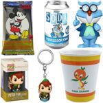 Birdie Nostalgia Orange Disney Figure Soda Tin Bundled with Professor Owl Cartoon Character Friend + Orange Bird Souvenir Retro Time + Peter Pan Pocket Pop! + Mickey Mouse Trading Cards 4 Items