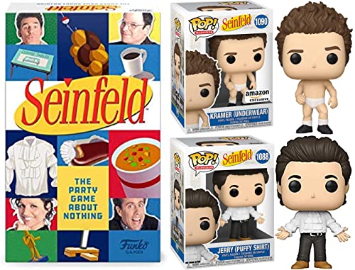 The Standup Legend Jerry Seinfeld Funko Pop! Television Bundle: Jerry (Puffy Shirt) 1088/ Kramer Exclusive (Underwear) 1090/ Seinfeld The Party Game About Nothing (Funko Games) 3 Items