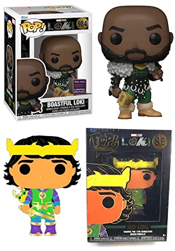 So Many Loki's for The TVA to Catch Marvel Studios Funko Pop! Bundle: Wondrous Convention Exclusive Boastful Loki 984 + Funko Pin Set - Kid Loki Blacklight Store Exclusive (2 Pack)