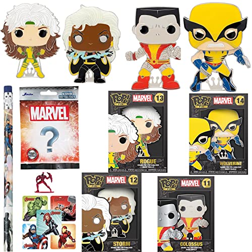 Hero Strike X Mania Figure Pop! Bundled with Wolverine Big Pin + Marvel X-Men Colossus Display + Storm & Rogue Character Fig + Avengers Mini Stickers + Nano Hero Figure 6-Items