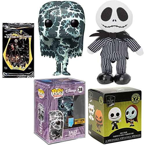 Sally Jack + A Surprise: Disney Funko POP! Art Series Figure Exclusive Bundled with Jack Skellington Plush Classic + Nightmare Before Christmas 25 Years Mini Blind Box & Trading Card Pack 4 Items