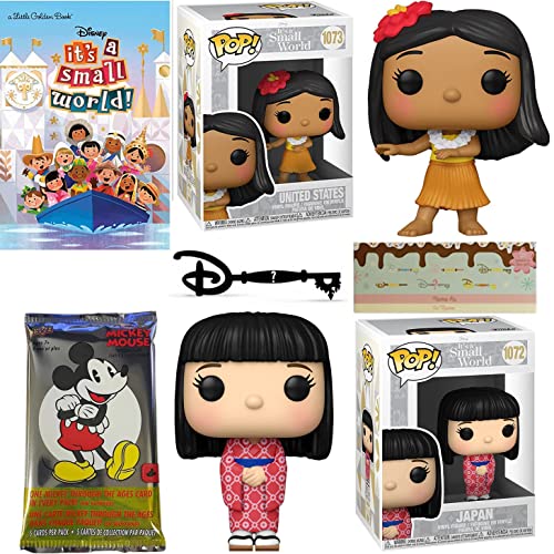 Park Pop! It's A Small World Figure Boat Attraction Bundled with Disney Parks Ride Japan Character + United States Hula Girl + Theme Gold Book + Mickey Mouse Friends Cards + D Icon 5-Items