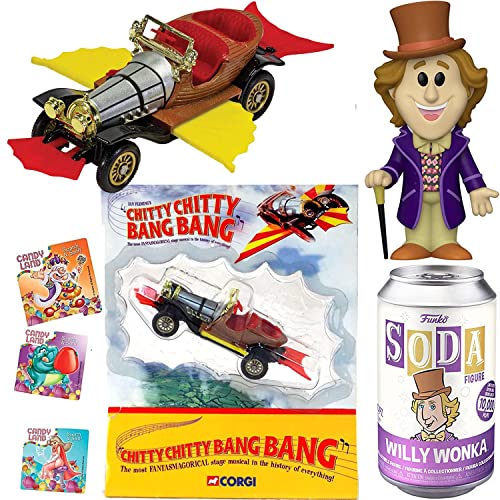 Car Icon Dream Figure Soda Can Willy Wonka Charlie & The Chocolate Factory Movie Character Bundled with Chitty Chitty Bang Bang + Candyland Stickers 3 Items