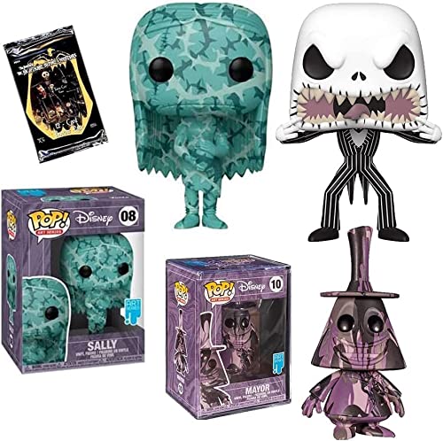 Scary Jack Face Funko Pop! Disney Jack Skellington Bundled with The Nightmare Before Christmas Pops! Disney Art Series Thorn Sally + Mayor Halloweentown Artist & Trading Cards 4 Items