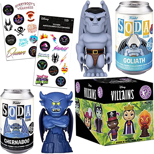 Gargoyles Demons Villains Figure Character Exclusive Soda Bundled with Mini Blind Box Disney Villains Wicked + Fantasia Demon + Goliath Sticker Evil Pack 4 Items