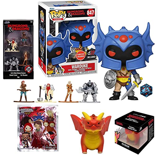with A Roll of The Dice Dungeons + Dragons Funko POP! Bundle: Warduke Exclusive + Figures of Adorable Power Red Dragon + Blind Bag Hanger + Orc / Elf Paladin / Dwarf Cleric Nano 4 Items