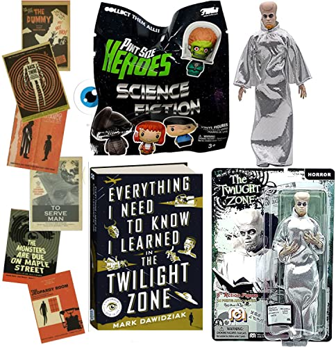 Zone Pack Alien Monsters Classic Sci-Fi Minis Figure Pint Blind Bag Bundle Vinyl Characters + Twilight Zone Trading Cards + to Serve Man Action Figure Kanamit 8" Episode & Tribute Book 3-Items