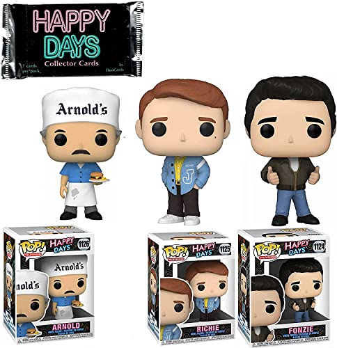 Star Fonz Happy Days Pop! Figure Richie Cunningham Bundled with Cool Fonzie + Trading Cards Pack & Arnold's Burger Retro 70's TV Show 4 Items