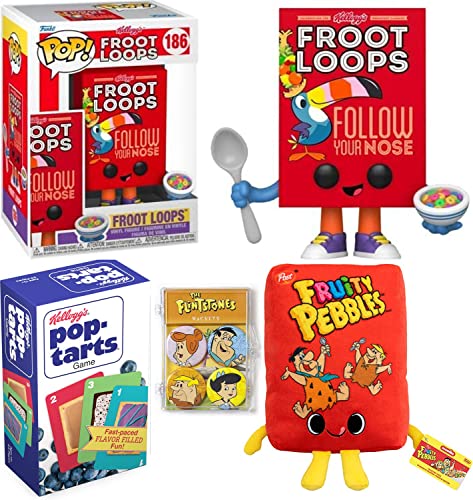 Froot Bird Pop! Ad Icons Cartoon Morning Figure Toucan Sam Loops Bundled with The Flintstones Box Fred & Barney Soft Pebbles + Tarts Card Game + Characters Wilma & Betty 4 Items