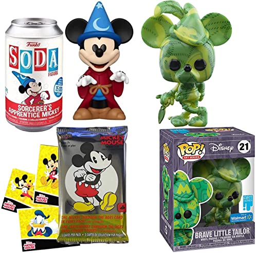 Little Tailor is Mickey Mouse Magic Sorcerer Soda Mickey Figure Disney Fantasia Apprentice Bundled with Pop! Artist Brave Special Edition Disney Art + Character Pack Trading Cards 3-Items