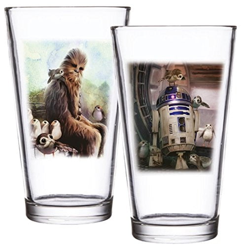 STAR WARS EPVIII: The Last Jedi: Pint Glass: Set of 2: Island Bird Scene, 9 x 9 x 14.5 cm, Gold, 2 Set