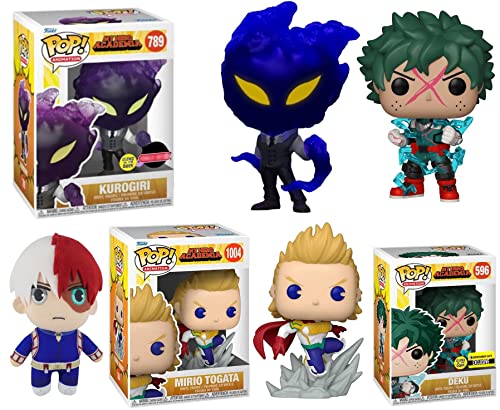 Fighting 101 My Hero Academia Funko Bundle: Deku GITD Exclusive 596/ Mirio Togata 1004/ Kurogiri GITD Exclusive 789/ Todoroki 8" Plush Funimation Exclusive (4 Items)