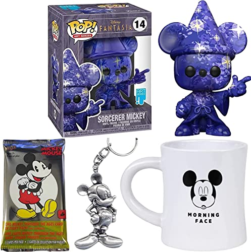 Artist Wizard Sorcerer Pop! Star Mouse Mickey Figure Disney Fantasia Art Series Apprentice Bundled with Pewter Hanger + Morning Sleepy Face + Character Trading Cards 4-Items