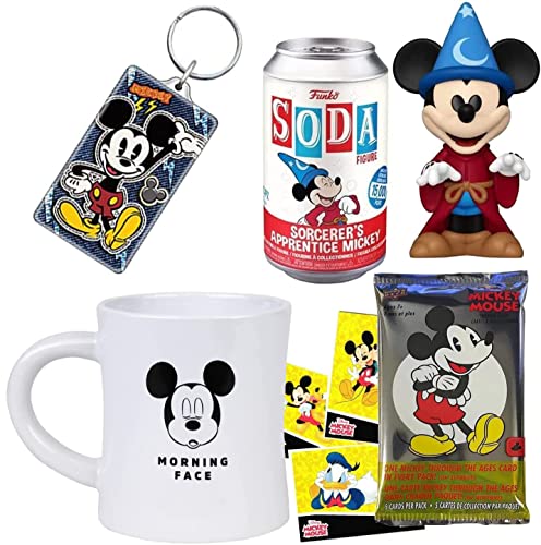 Pop Can Cartoon Mickey Wizard Sorcerer Star Mouse Figure Soda Disney Fantasia Apprentice Bundled with Cartoon Hanger + Morning Sleepy Face + Character Trading Cards 4-Items