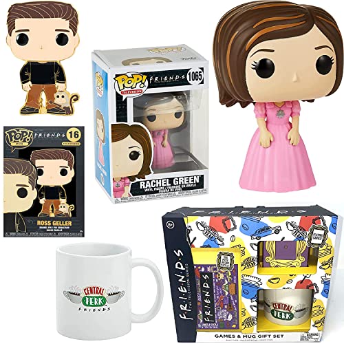 Hey! Rachel Friends Figure Pop! Green Character Bundled with Logo Mug The TV Show Central Perk + NBC Series Card Game Puzzle Pack + Ross Big Pin Throwback Television Hits!