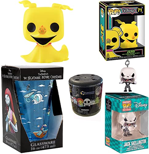 Zero Fright Jack Nightmare Before Christmas Black Light Figure Bundled with Scary King Skellington Mini Backpack Hanger Pop! + Character Undead Collectible Pint & Halloweentown Blind Capsule 4 Items