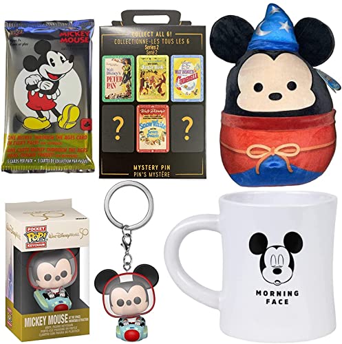 Mountain Sorcerer Space Pop! Mickey Mouse Figure Disney Tomorrowland Bundled with Pocket Hanger + Morning Sleepy Face & Fantasia Sorcerer + Movie Blind Box Pin + Character Trading Cards 5-Items