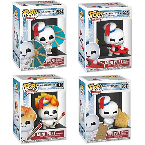 Funko Movies: POP! Ghostbusters 2020 Collectors Set 2 - Mini Puft Cocktail Umbrella, Mini Puft w/ Lighter, Mini Puft on Fire, Mini Puft w/ Graham Cracker