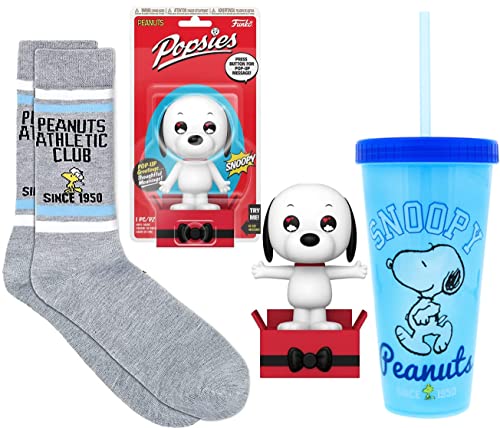 House Dog Snoopy Pop! Character Figure Woodstock Peanuts Collection Bundle with Pops Character Fun + Sport Socks & Tumbler 3-Items