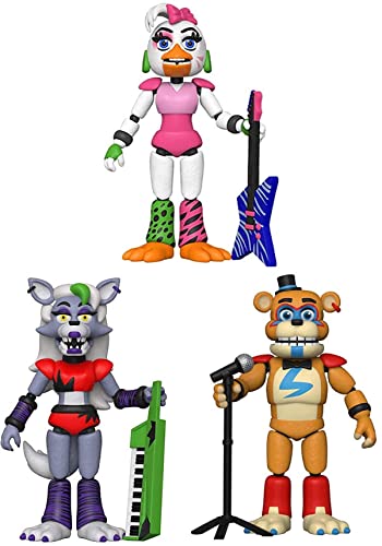 Funko Action Figure - Five Nights at Freddy's - Security Breach - Glamrock Freddy, Roxanne Wolf, Glamrock Chica - Set of 3 Figures