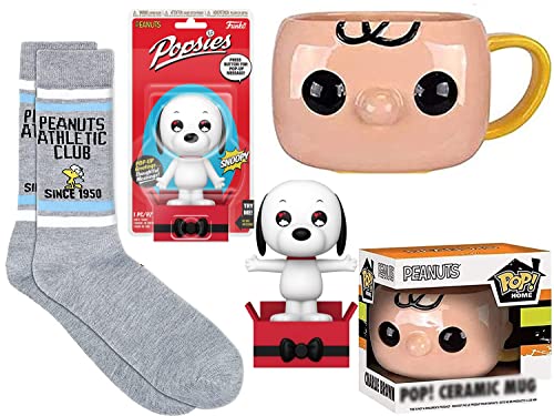 Cheer with Peanuts Mini Figure Bundled with Charlie Brown & Gang Pop! Mug Snoopy Character Friends Popsie Figure + Woodstock Socks 3 Items