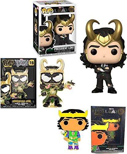 President Figure Marvel Studios Loki Funko Pop! Bundled with Kid Loki Black Light Pop! Exclusive SE + Venomized Loki Pop! Display Maximized 3 Items