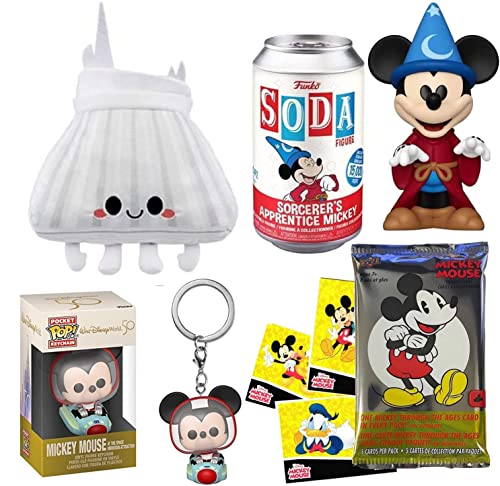 Kingdom Space Ride Magic Sorcerer Soda Mickey Mouse Figure Disney Fantasia Apprentice Bundled with Space Mountain Pop! Pocket Hanger Disney Tomorrowland Attraction + Trading Cards 4-Items