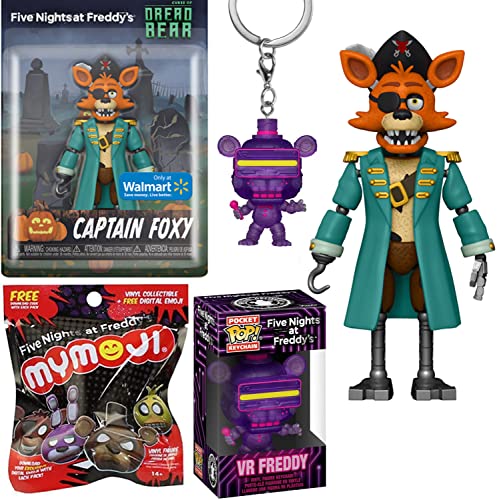 Freddy Bear GO Mini Figure Fox Five Nights at Freddy's Bundled with FNAF Twisted Curse of Dreadbear Creepy Exclusive Action Captain Foxy + VR Hanger + Mymoji Blind Bag Character 3-Terrifying Items
