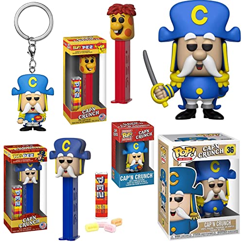 Monster Berry figure Ad icons Mascot Pop! Vinyl Bundled with Character Head Cap'n Crunch Candy Retro Breakfast Fun Quaker Oats Crunchberry PEZ + Pocket Hanger 4 items